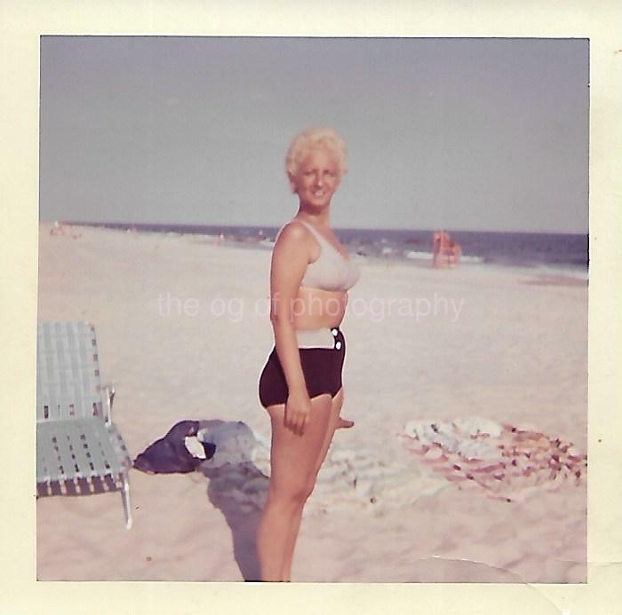 FOUND BEACH Photo Poster painting Color 50's 60's SWIMSUIT GIRL Original Snapshot VINTAGE 19 20V