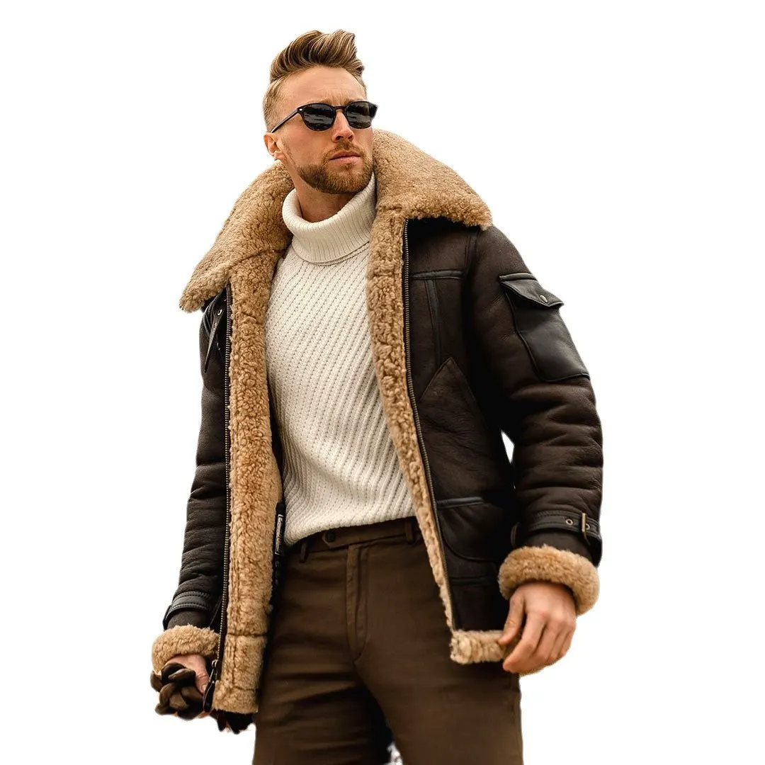 Nigikala Nigikala Men's Coat Winter Large Size Warm Composite Leather Jacket With Thick Fur Coat Men