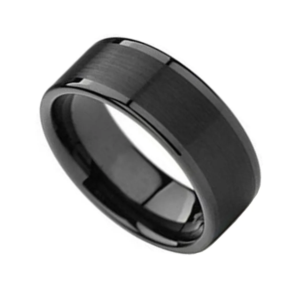 6MM 8MM Black Tungsten Carbide Rings Center Brushed Polished Finished Width For Men