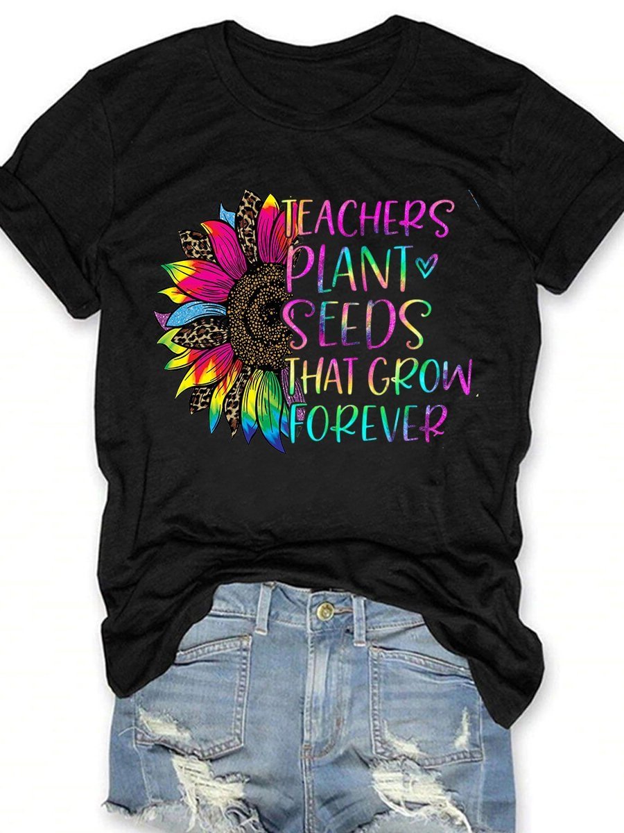 Teachers Plant Seeds Sunflower Tie Dye Print Short Sleeve T-shirt