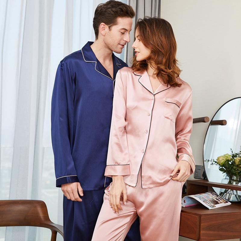 19 Momme Pyjama en soie classique bords contrastés couple- SOIE PLUS