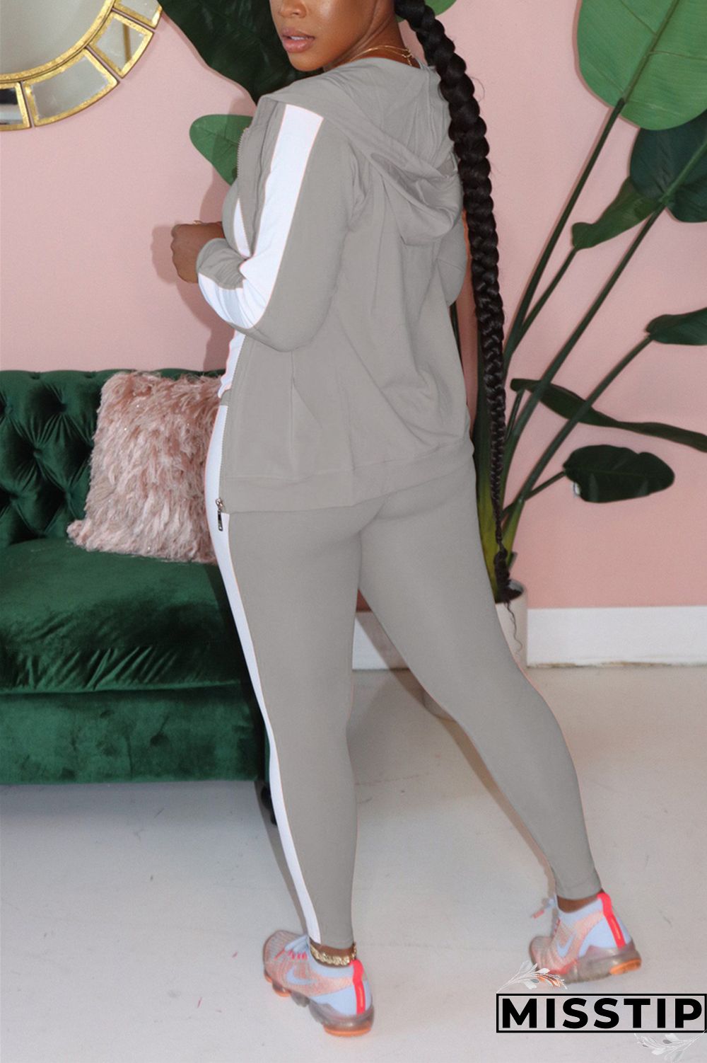 Grey Active Solid pencil Long Sleeve Two Pieces