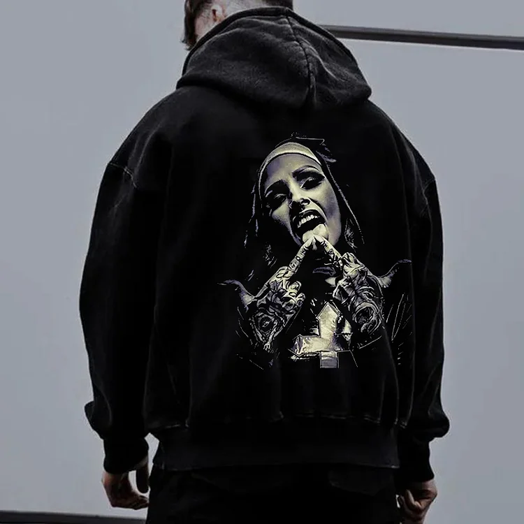 Unholy Nun Printed Men's Hoodie