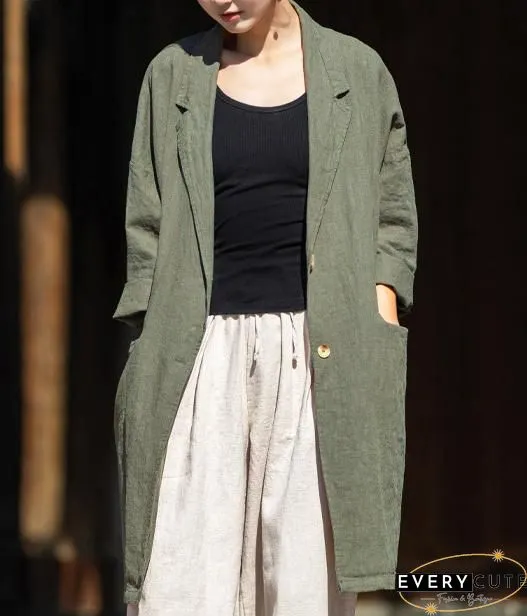 Lapel Solid Color Long Sleeve Corduroy Vintage Long Coat