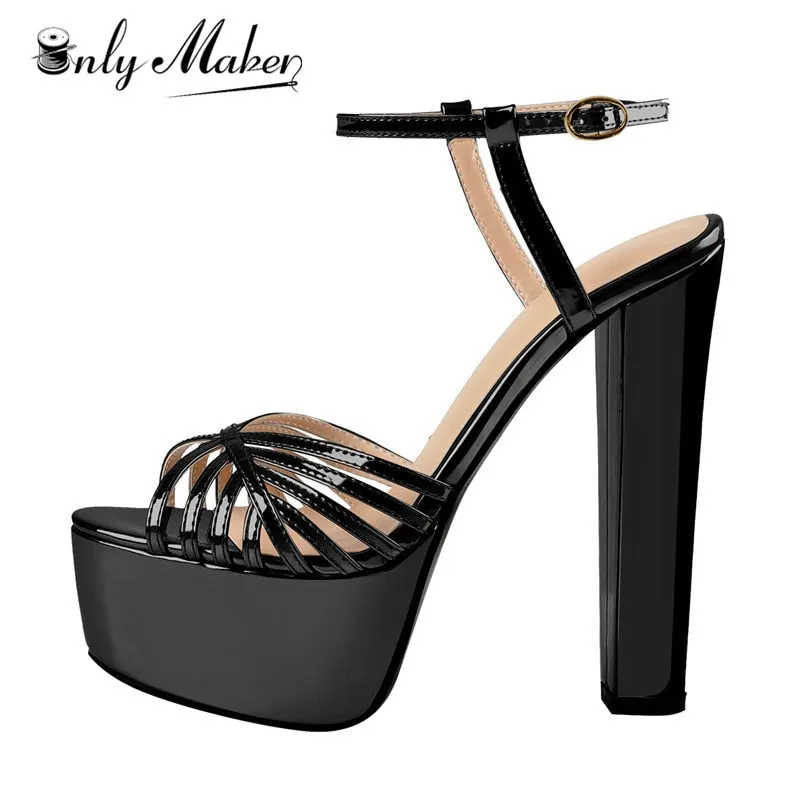 Onlymaker Women Platform Chuncky Heel Ankle Buckle Strap Sandals Open Toe Cross Thick Band Shoes Big Size US5~US15