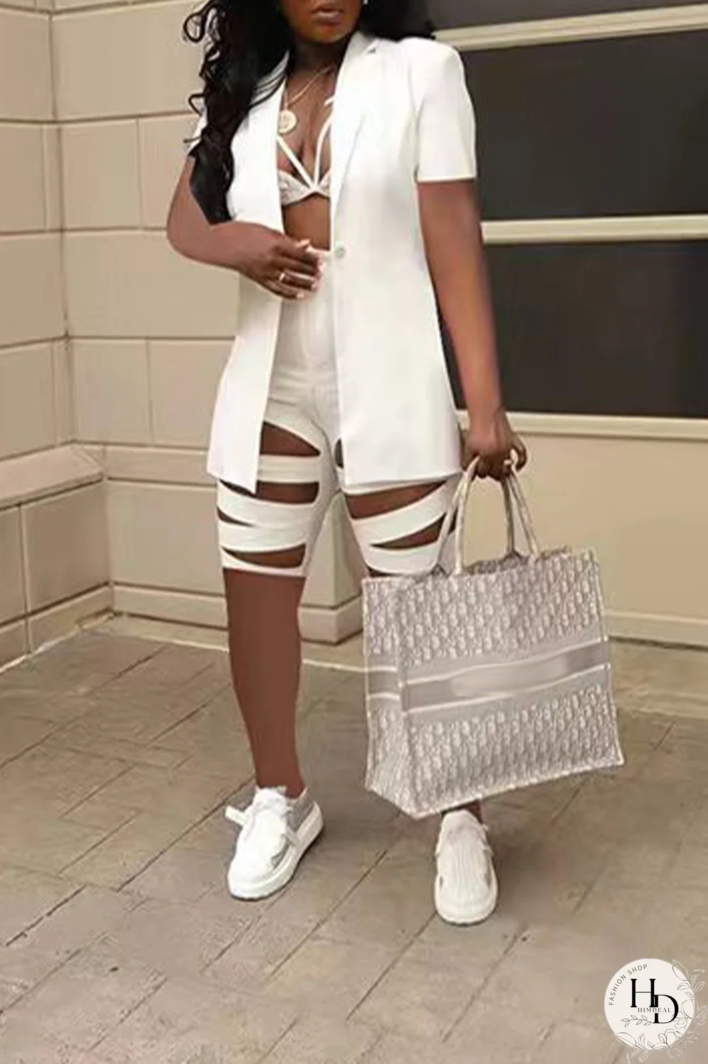 Red Sexy Solid Ripped Turndown Collar Short Sleeve Two Pieces