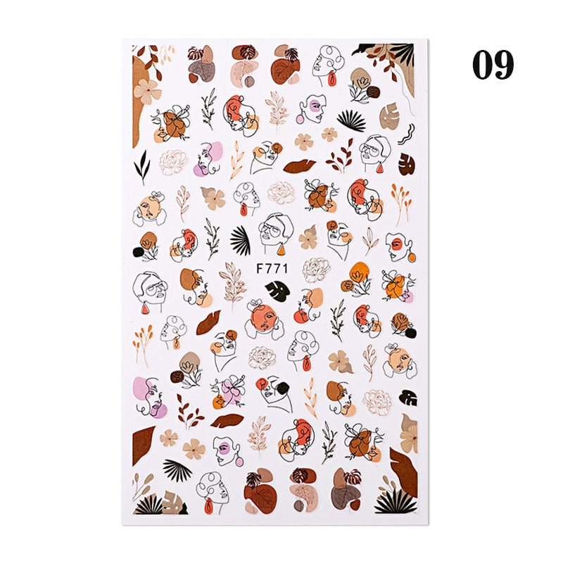 1PC 3D Nail Sticker Stick Figure Woman Face Pattern Special Transfer Picture Flowers Sliders Sticker DIY Nail Art Decoration