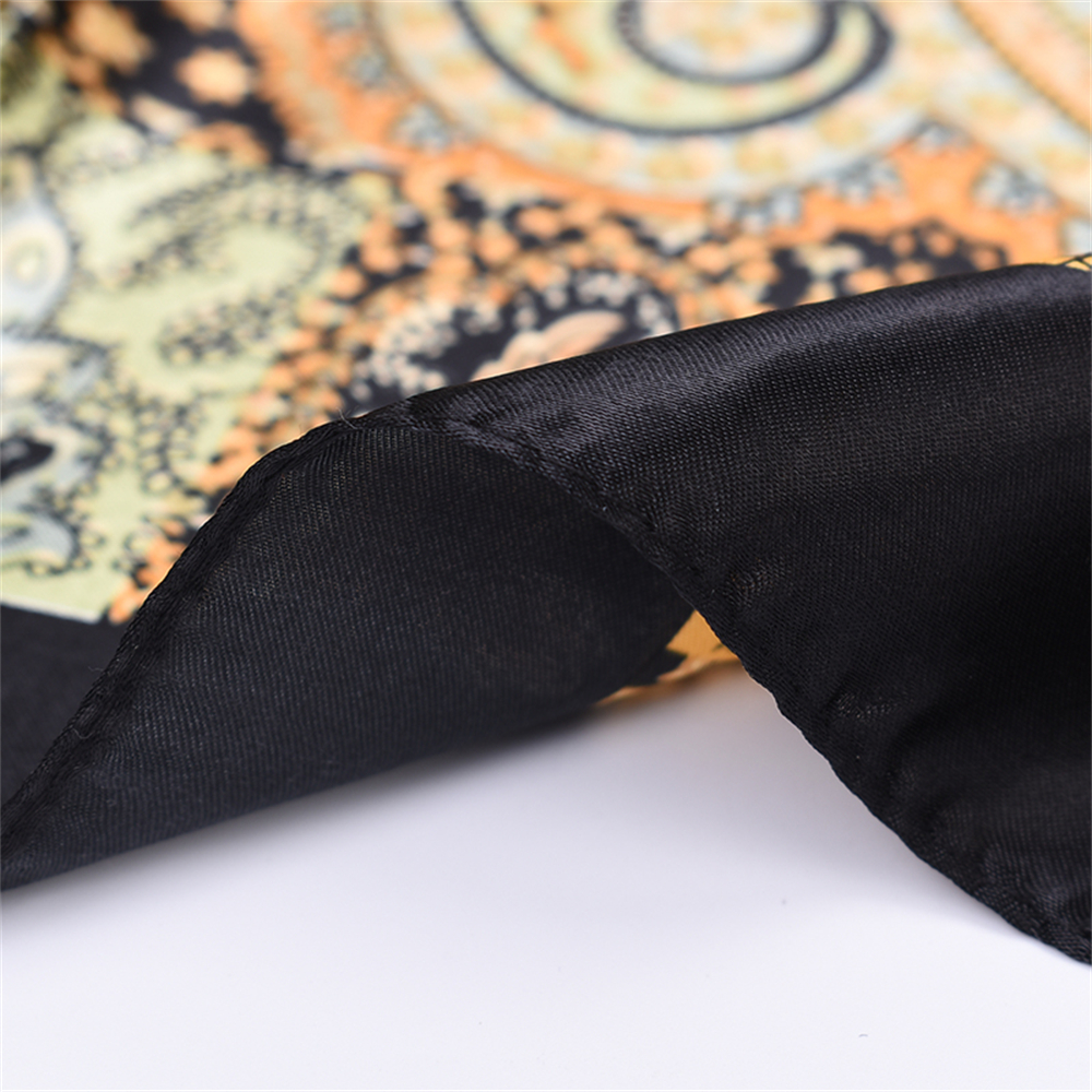 90cm*90cm Black Satin Plain Printed Square Scarf-vocosishoes