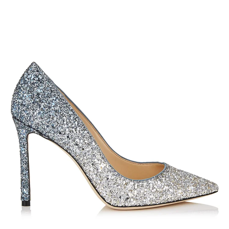 Custom Made Silver Stiletto Heel Glitter Pumps |FSJ Shoes