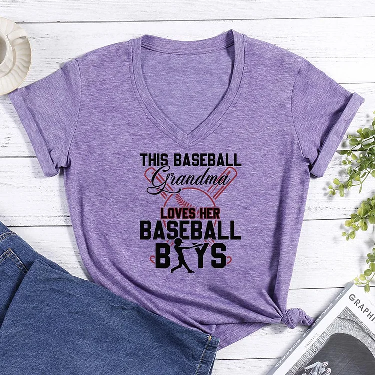 This baseball grandma loves her baseball boys V-neck T Shirt-Annaletters