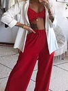Solid Color Strapless+Wide Leg Suits