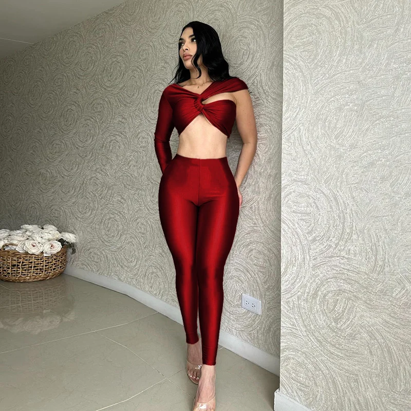 Uveng Uveng With D24ST482 New Sexy Cross-Sleeve Ultra-Sleeved Short Top Trousers Two Sets