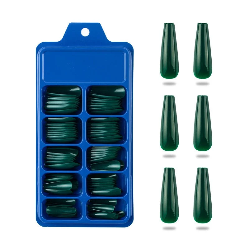 100 Pieces Long Press Fake Nails Full Acrylic Pressed Fake Nail Cover Reusable Full Coverage Nail Tips Manicure Tool CL05