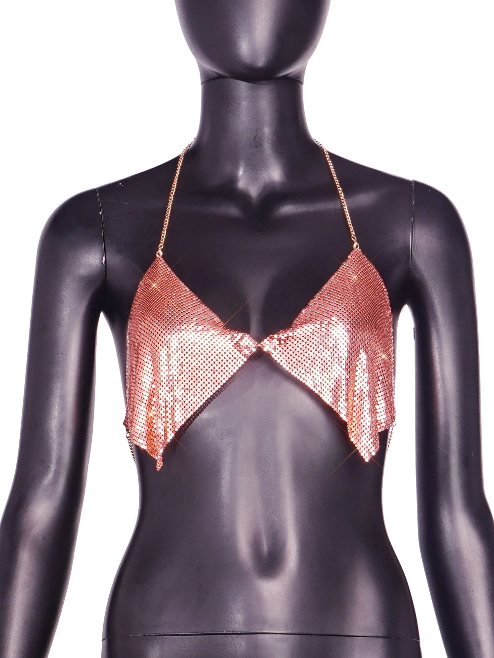 Uveng Uveng Women's Nightclub Low Breast Cut Back Flash Diamond Chain Slit Top Y616