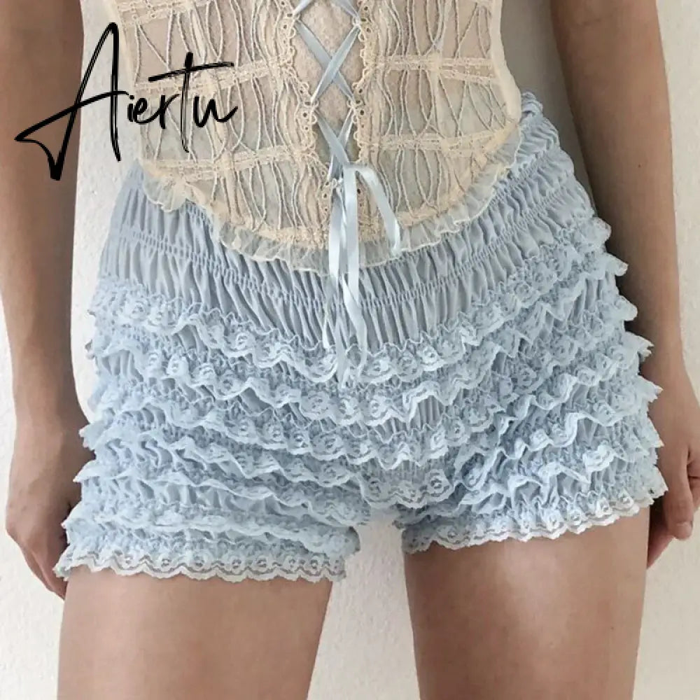 Cutest Vintage Japanese Style Frill Lace Shorts Coquette Y2K Fairy 00s Retro Kawaii Multi-layers Ruffles Bloomers Women Costume Aiertu