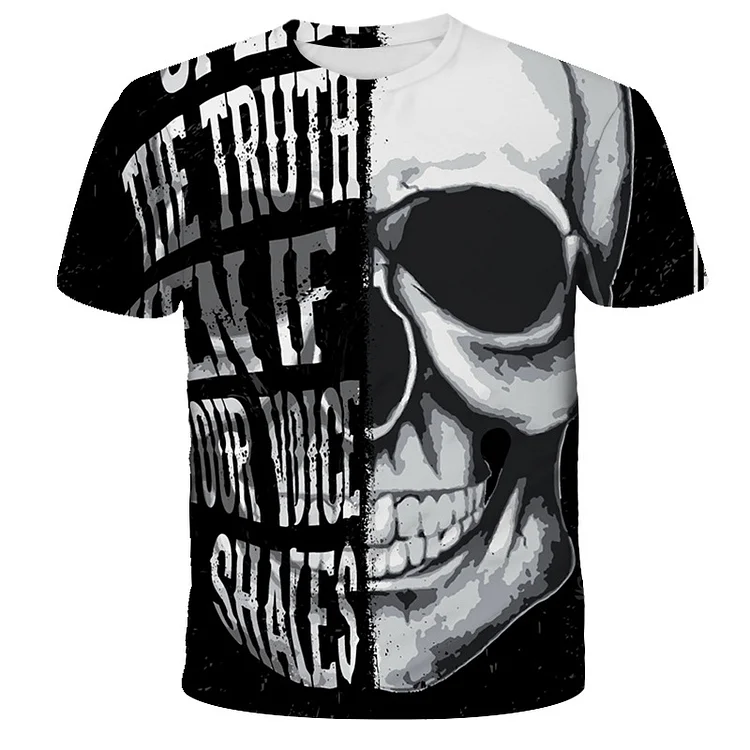 Skull 3D Printed Round Neck Loose Casual Short Sleeve T-Shirt at Hiphopee