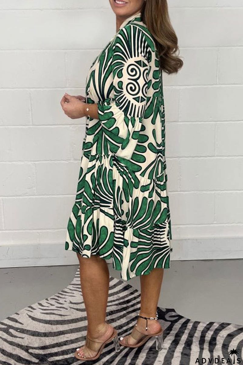 Casual Striped Print Patchwork V Neck A Line Dresses