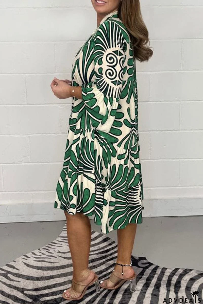 Casual Striped Print Patchwork V Neck A Line Dresses