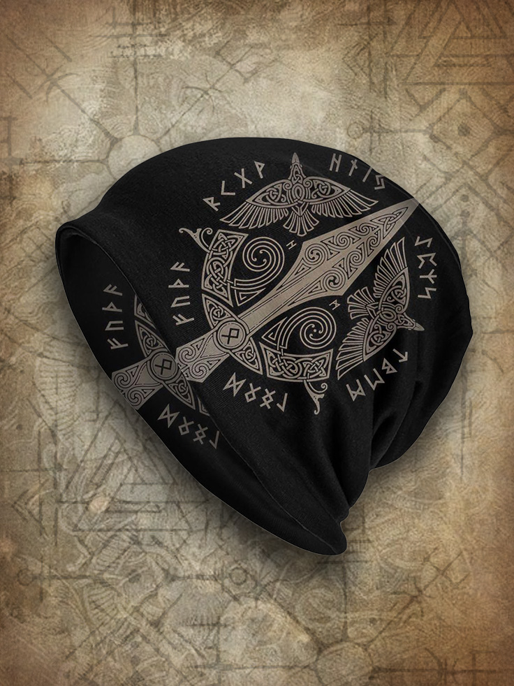 Men's Viking Nordic Runes Odin Raven Celtic Knot Beanie / Rvogue / Rvogue
