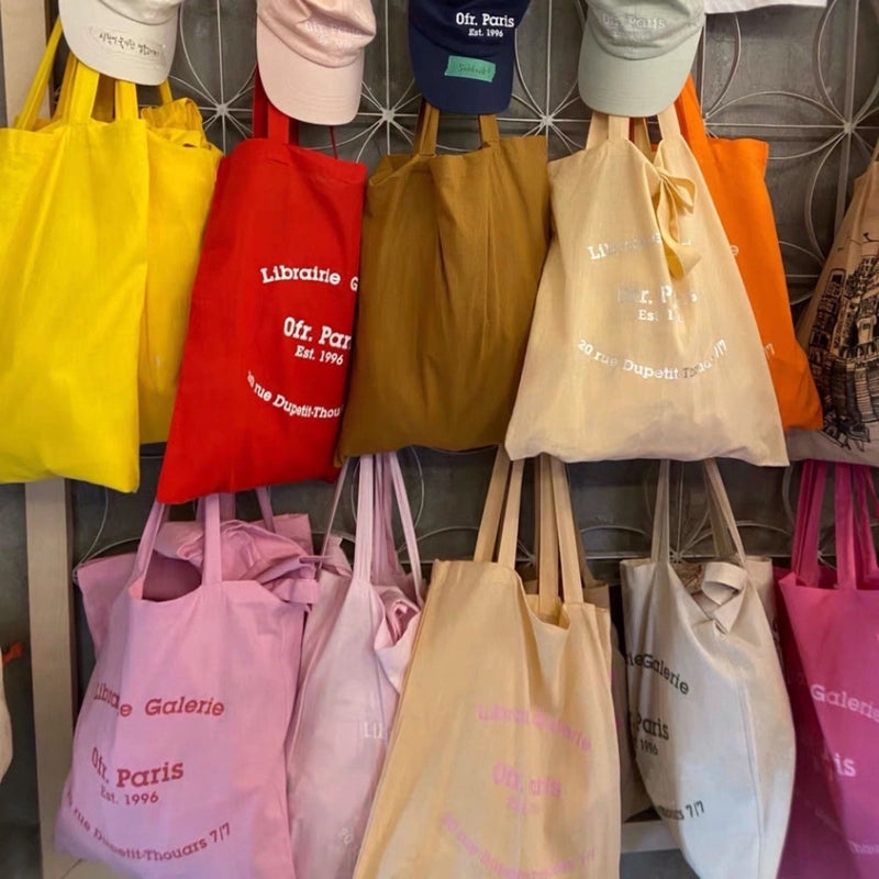 Unisex Medium Cotton Letter Preppy Style Square Open Square Bag