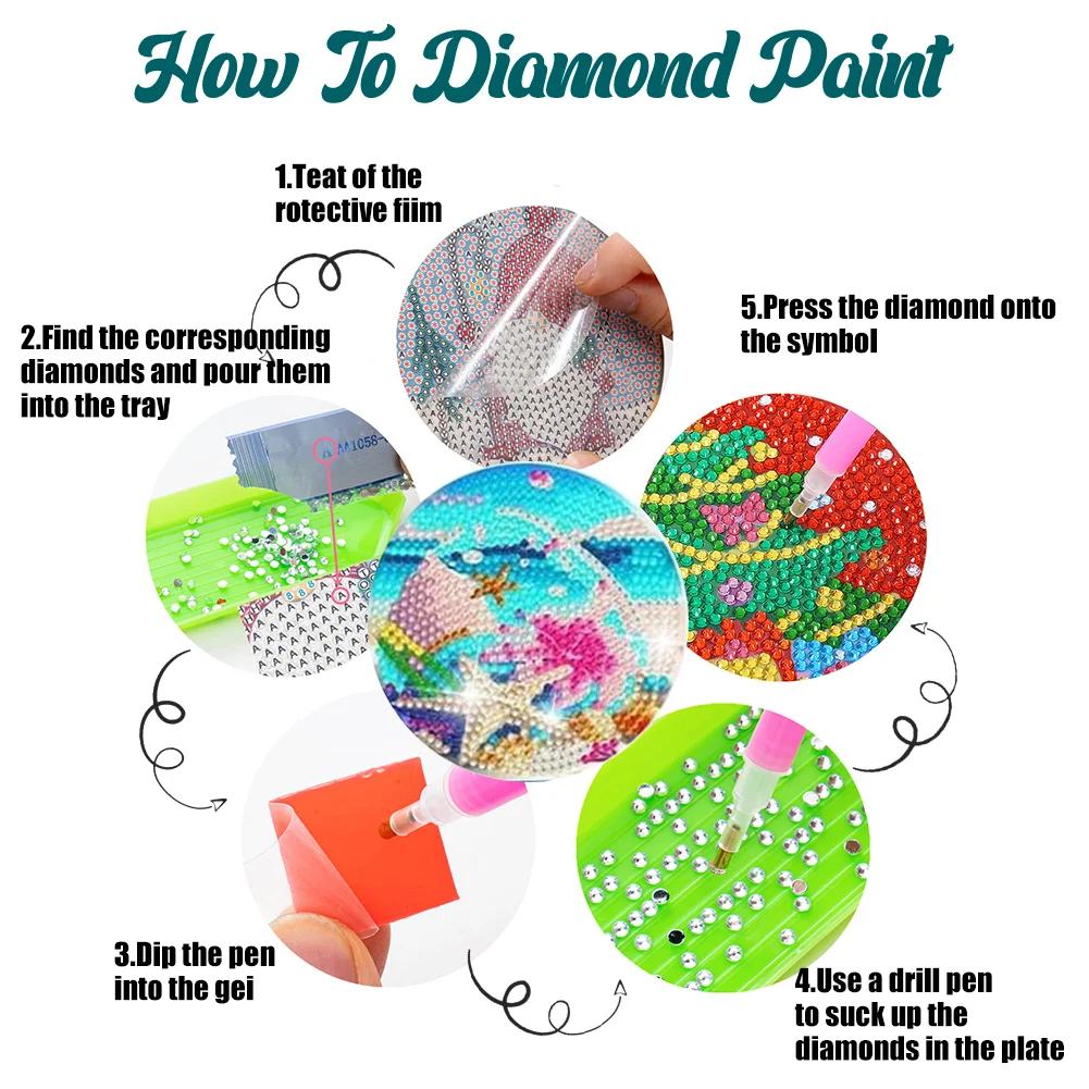 8pcs DIY Moonlit Scene Acrylic Single Sided Diamond Painting Art Coasters Kits with Holder