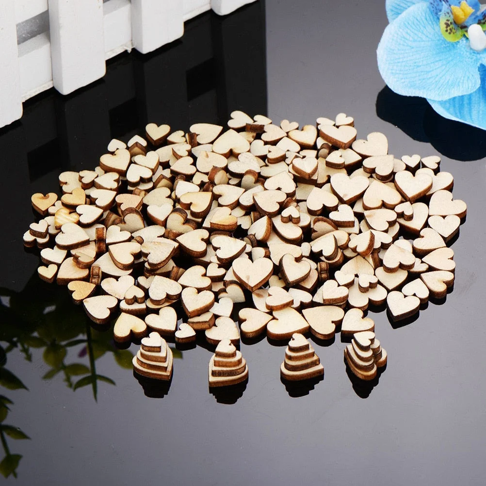 200pcs 6/8/10/12mm 4 Sizes Mixed Love Heart Shape Wedding Table Scatter Decor Rustic Wooden Wedding Decoration Buttons