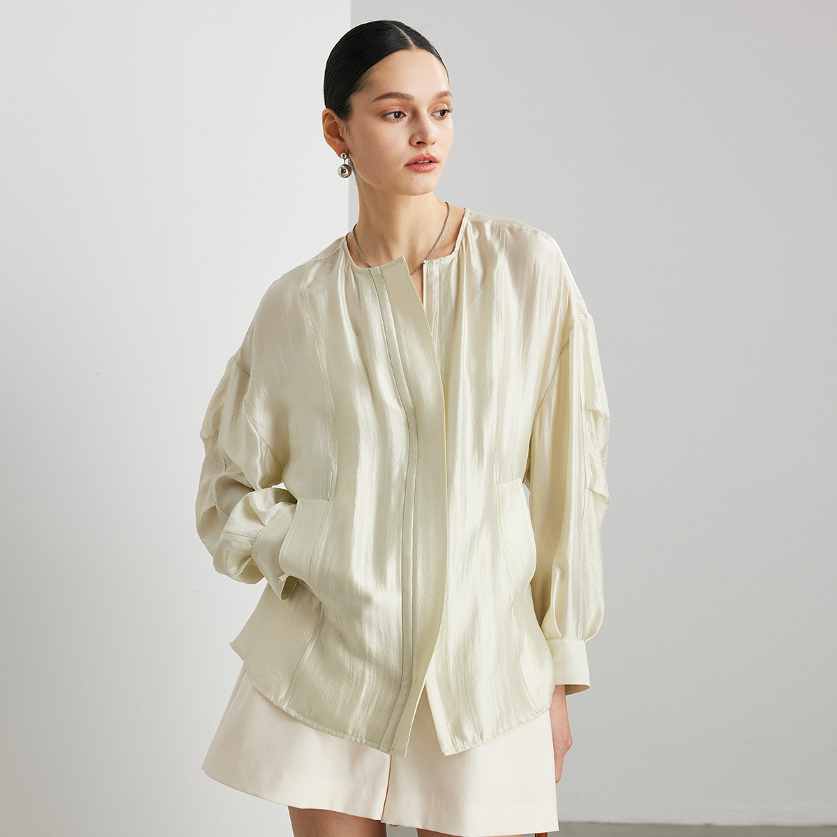 Silk Jacket Round Neck Drawstring Waist REAL SILK LIFE