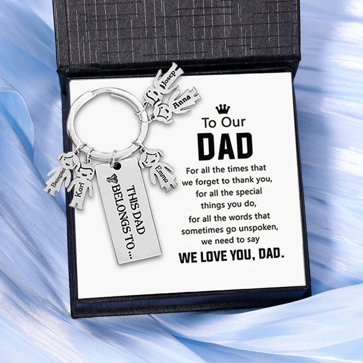 5 Names-Personalized 5 Children's Name Keychain-To My Dad-Gift Box Gift Card Set