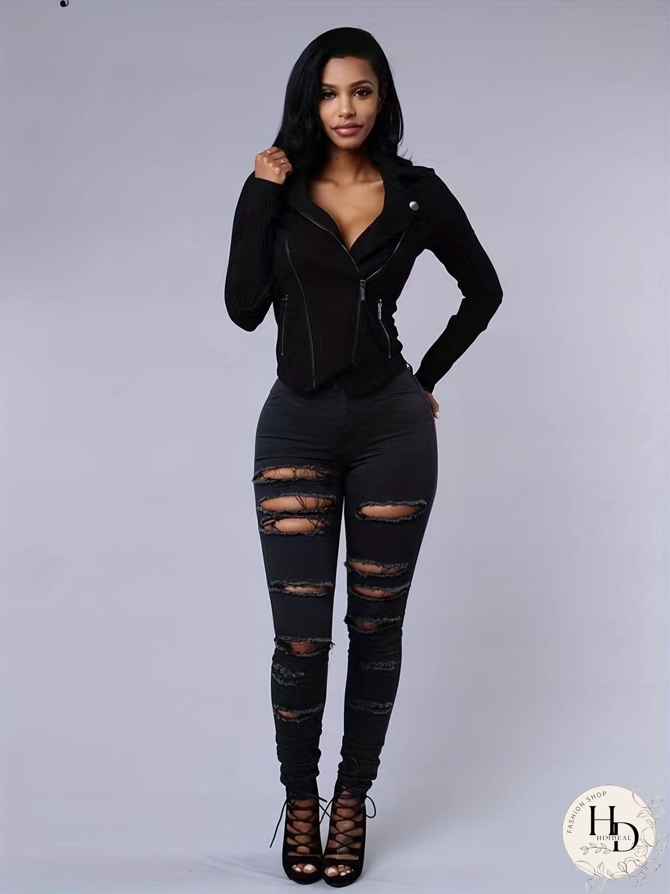 White Denim Jeans with Multiple Rips