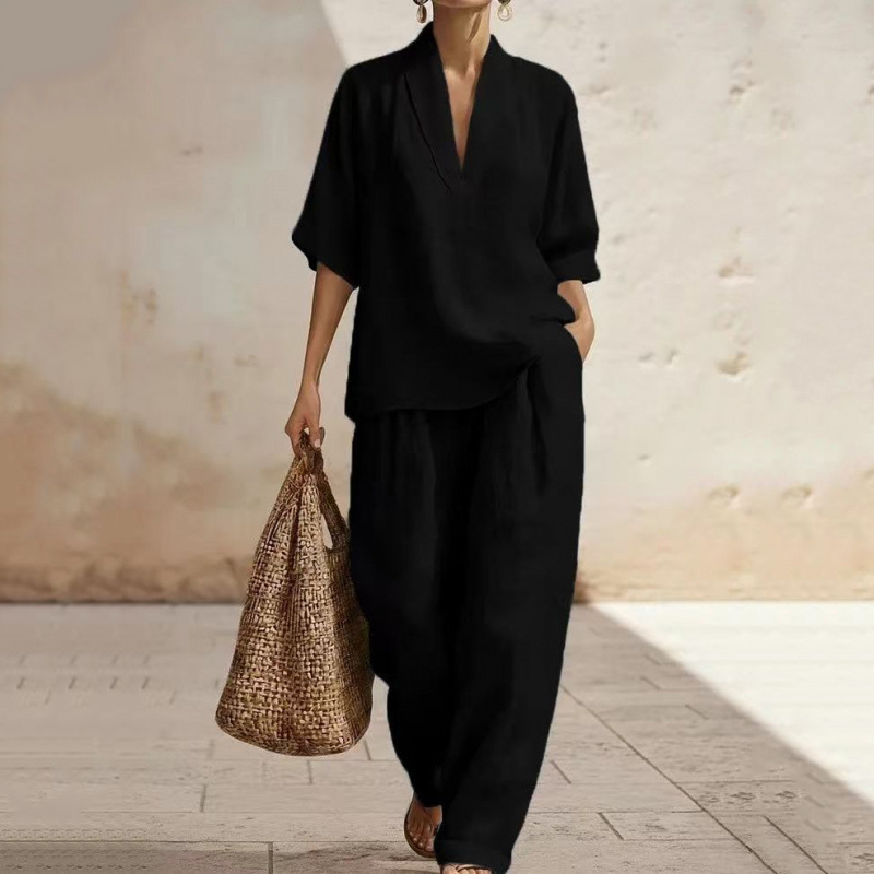 Women's Casual Cozy Minimalist Linen Two-piece Set wearshes