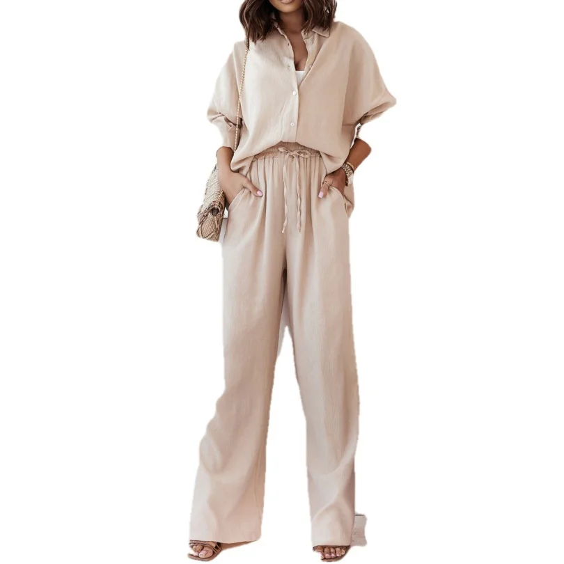 Uveng Uveng Women's New Two Piece Set Ins Fashion Loose Shirt Wide Leg Fashion Suit Autumn Two Piece Set