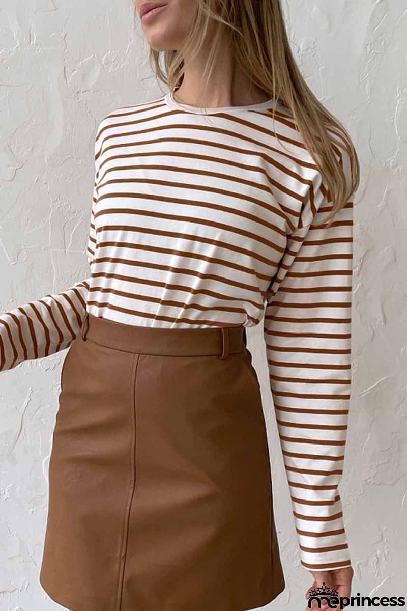 Casual Striped Patchwork O Neck Tops
