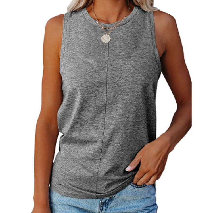Uveng Women's Stylish Casual Style Loose Round Neck Solid Color Sleeveless Vest T-shirt