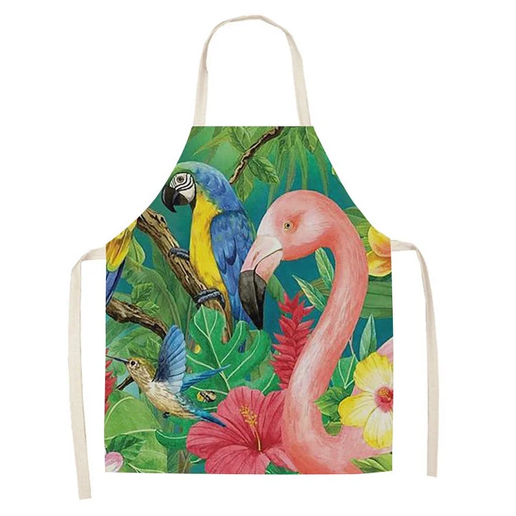 Waterproof Linen Kitchen Apron -Flamingo