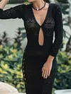 Laceknitted Hollow Thin Long Sleeve Bohemia Maxi Dress