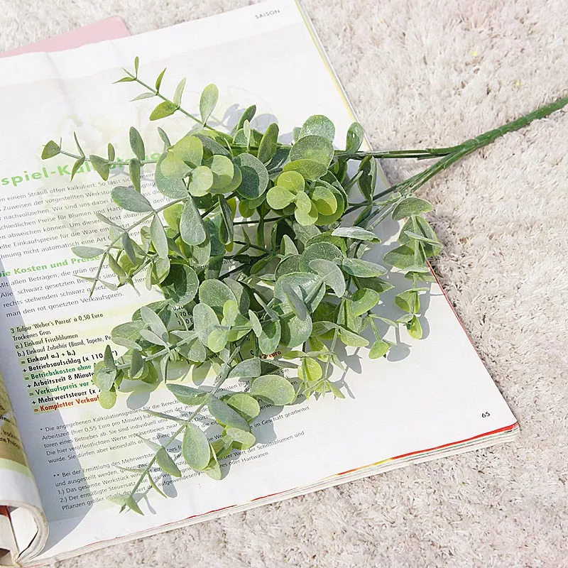 Artificial Plant Eucalyptus Leaves Plastic Green Plants Artificial Fake Flower Home Room Decoration DIY Wedding Bridal Bouquet