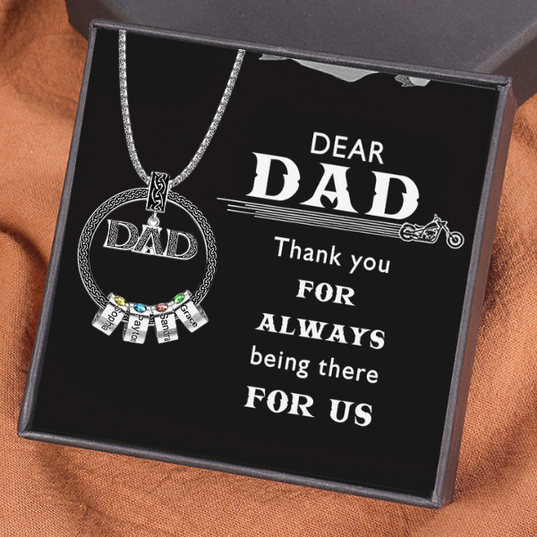 4 Names-Personalized Dad Necklace Gift Card Gift Box-Custom Dad Circle Men Necklace with Birthstones Engraved 4 Names Gifts For Father