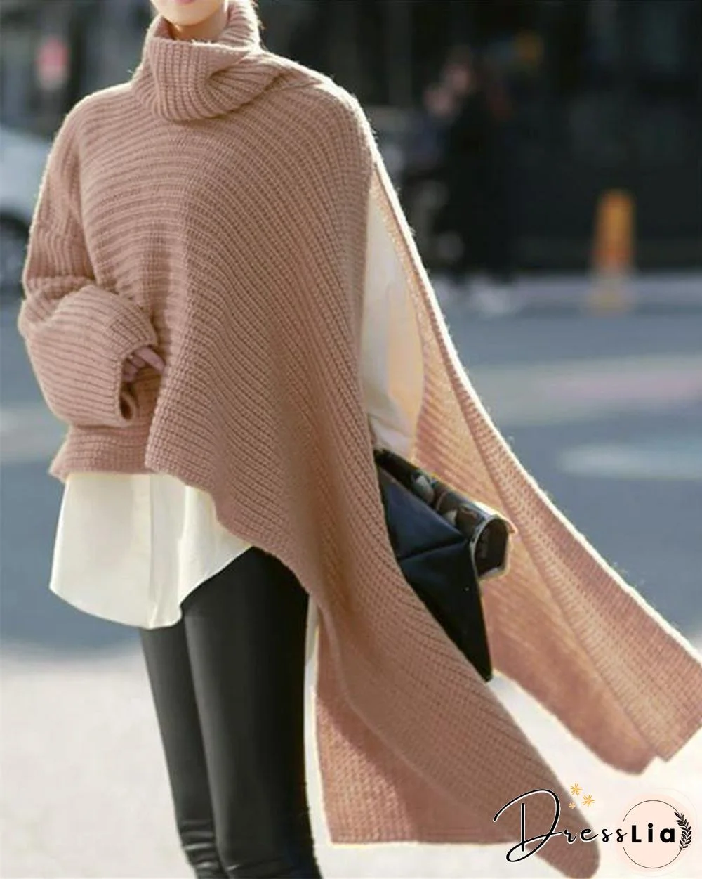 Turtleneck Sweater Knit Pullover Loose Windbreaker