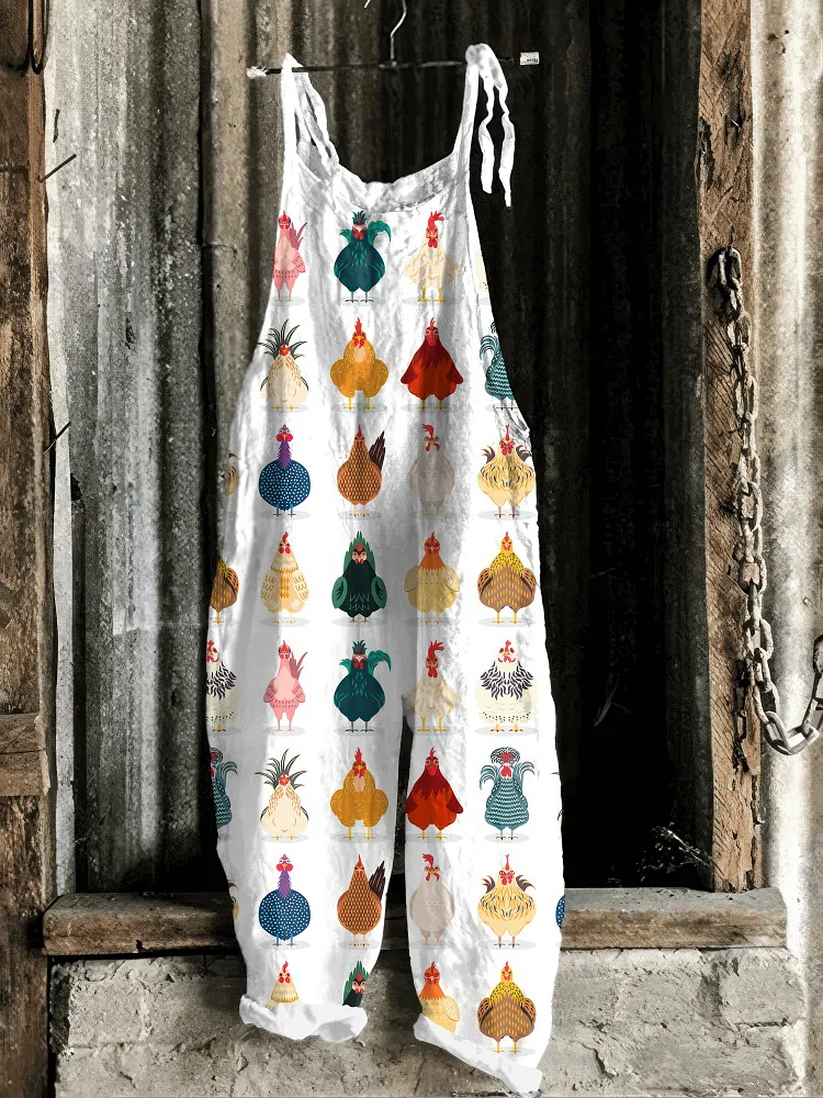 Farm Chicken Print Casual Jumpsuit