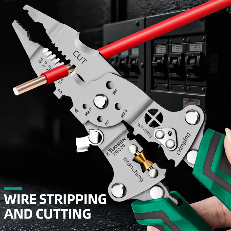 Electric Pencil-Style Wire Strippers, Multi-Purpose Large Opening Pliers, Adjustable Cable Wrap, Steel, PVC, Metric