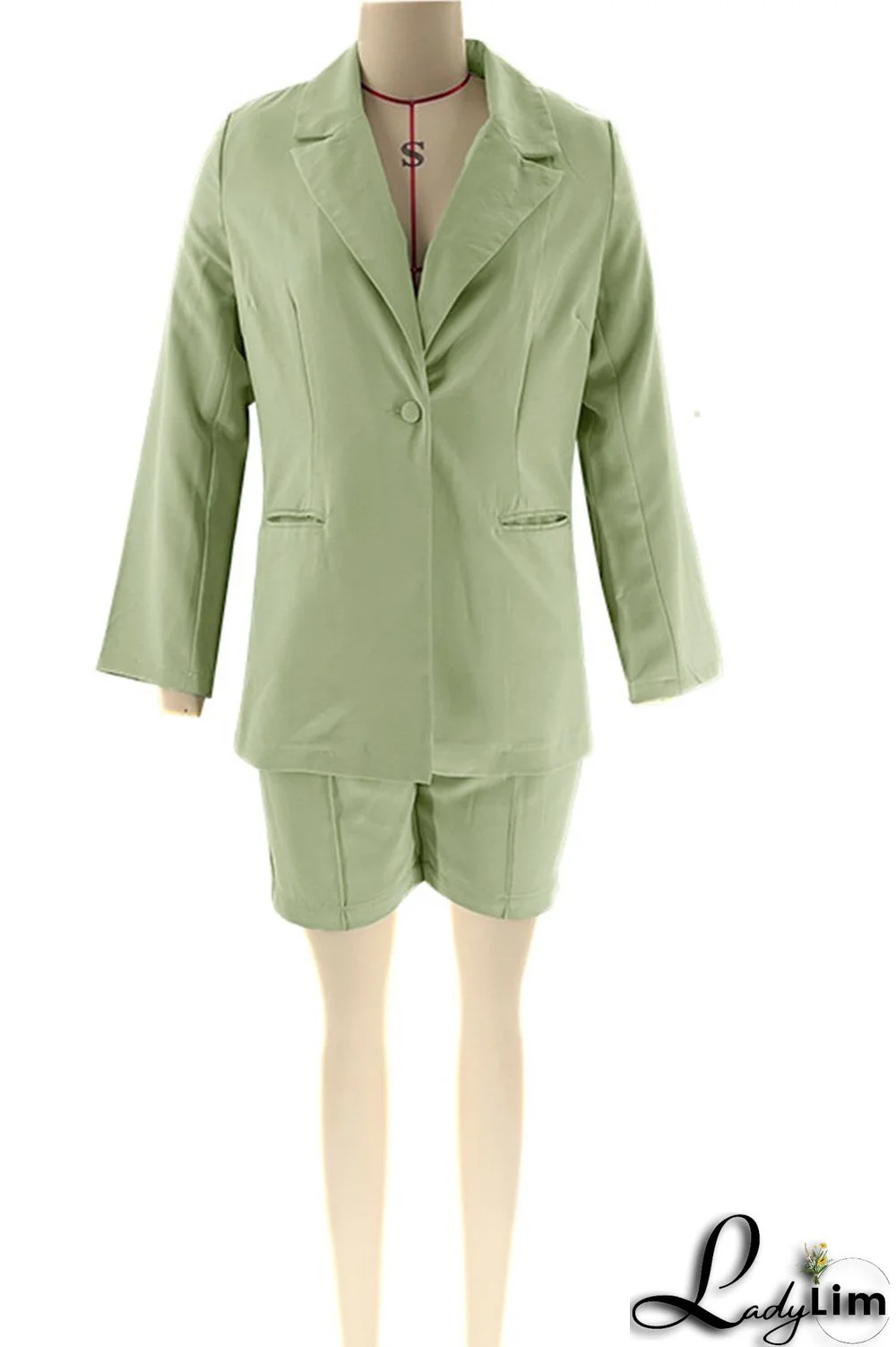 Yellow Casual Solid Patchwork Buttons Turn-back Collar Long Sleeve Two Pieces