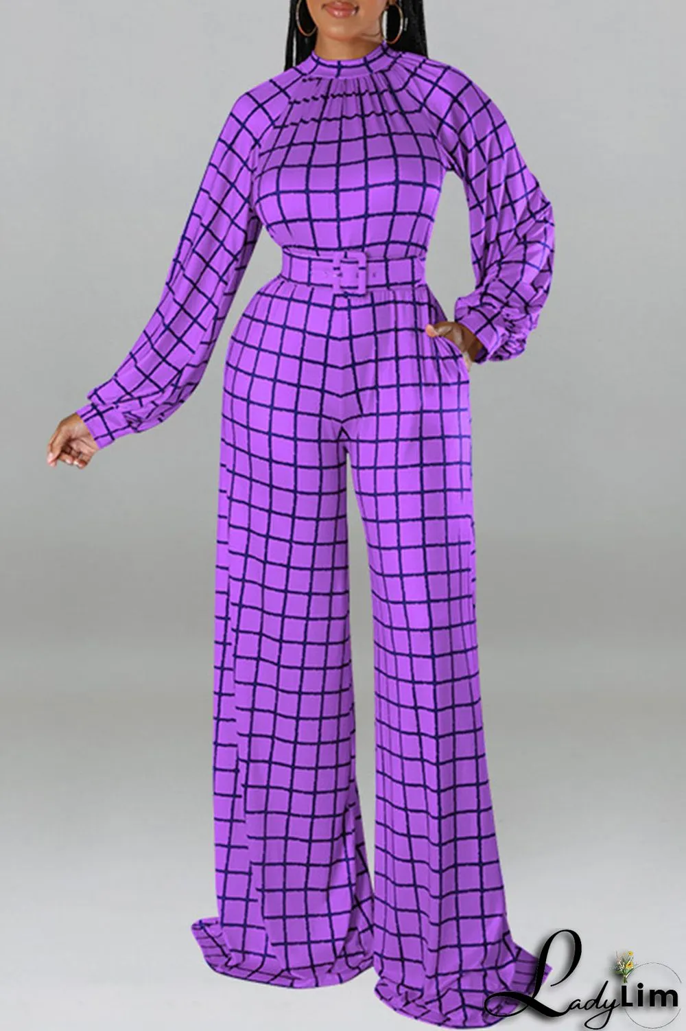 Tangerine Casual Plaid Print Patchwork O Neck Straight Jumpsuits