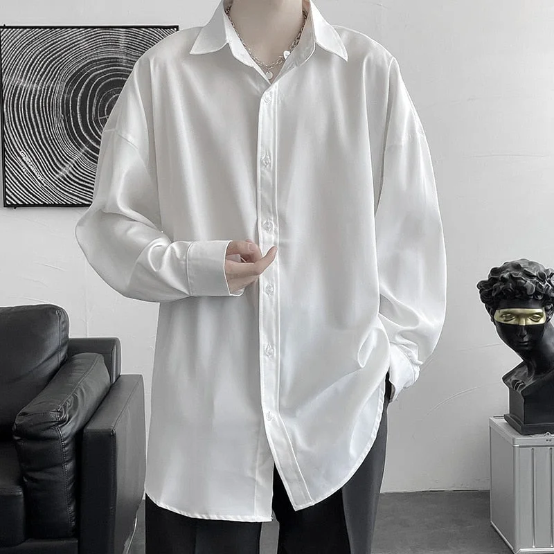 Aonga Summer Solid Shirt Men Long Sleeve High Quality Business White Shirts Man Luxury Breathable Masculina Clothes Classic Button Top