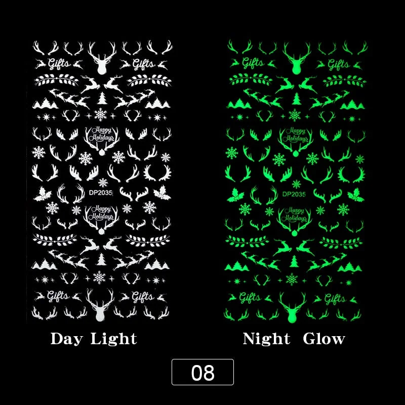 3D Luminous Nail Stickers Halloween Pumpkin Spider Star Moon Transfer Sliders  Winter Glow In The Dark Nail Art Decoration-Nail Inspo