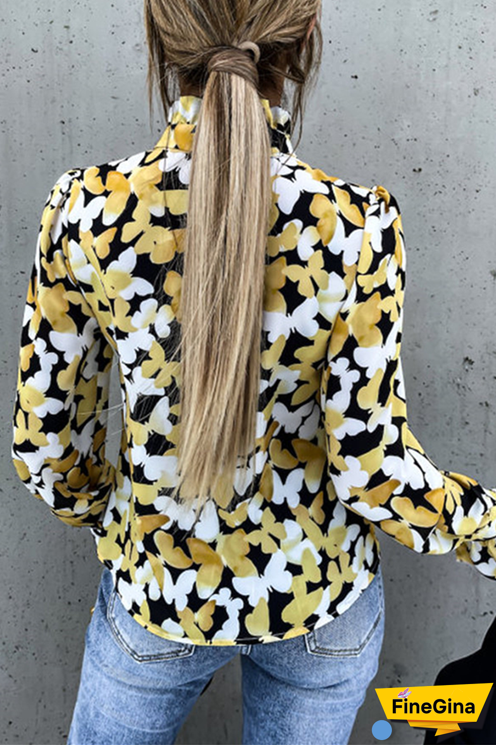 Fashion Elegant Print Flounce Strap Design Stringy Selvedge Collar Tops