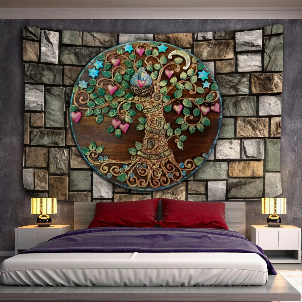 Tree of life Mushroom Forest Tapestry Wall Hanging Fairy Tale Castle Skeleton Bohemian Psychedelic Home Dormitory Dream Decor