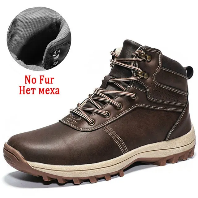Brand Winter Men's Boots Snow Plush Warm Men's Snow Boots Leather Waterproof Men's Ankle Boots Handmade Mens Shoes Hot Sale