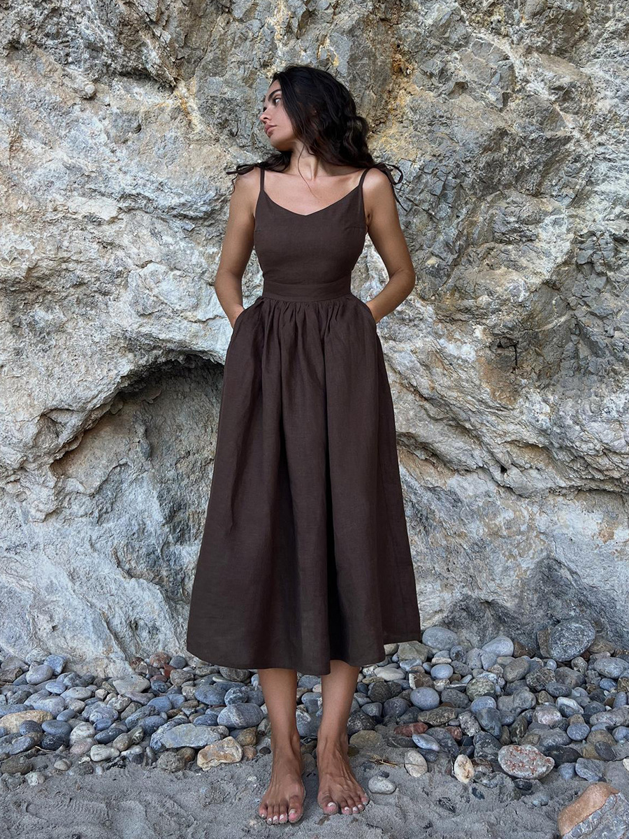 Ootddress Lace-Up Backless Elegant Long Dress Female High Waist Solid Fashion Halter Dresses Holiday Beach Slim Bandage Maxi Dress