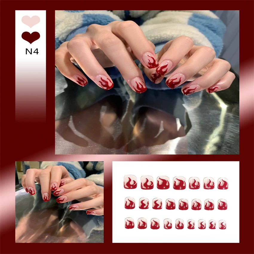 Bayuyun 24Pcs/Set Coffee Leopard French Fake Nails with Diamonds Japan Korean Artificial Acrylic Press on Nails Removable Stick on Nails