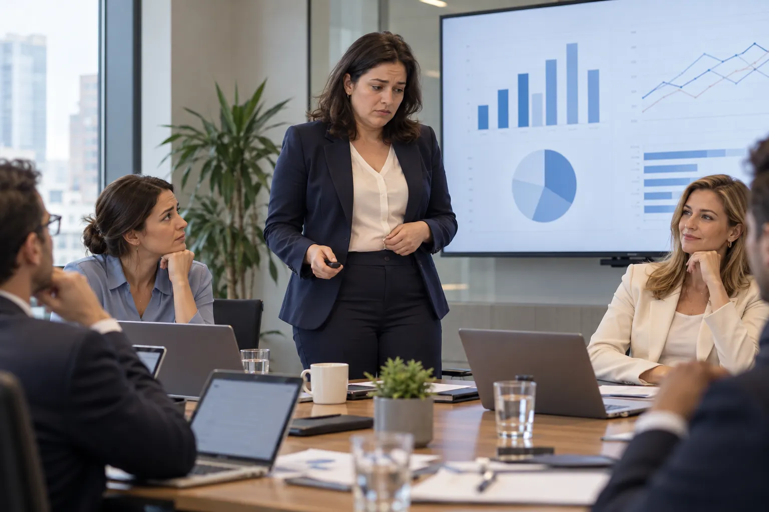 Professional woman losing confidence before an important presentation